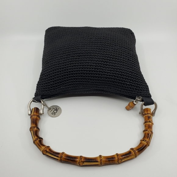 The Sak Black Crochet Wooden handled Tote Bag with Silver Hardware - Picture 4 of 7